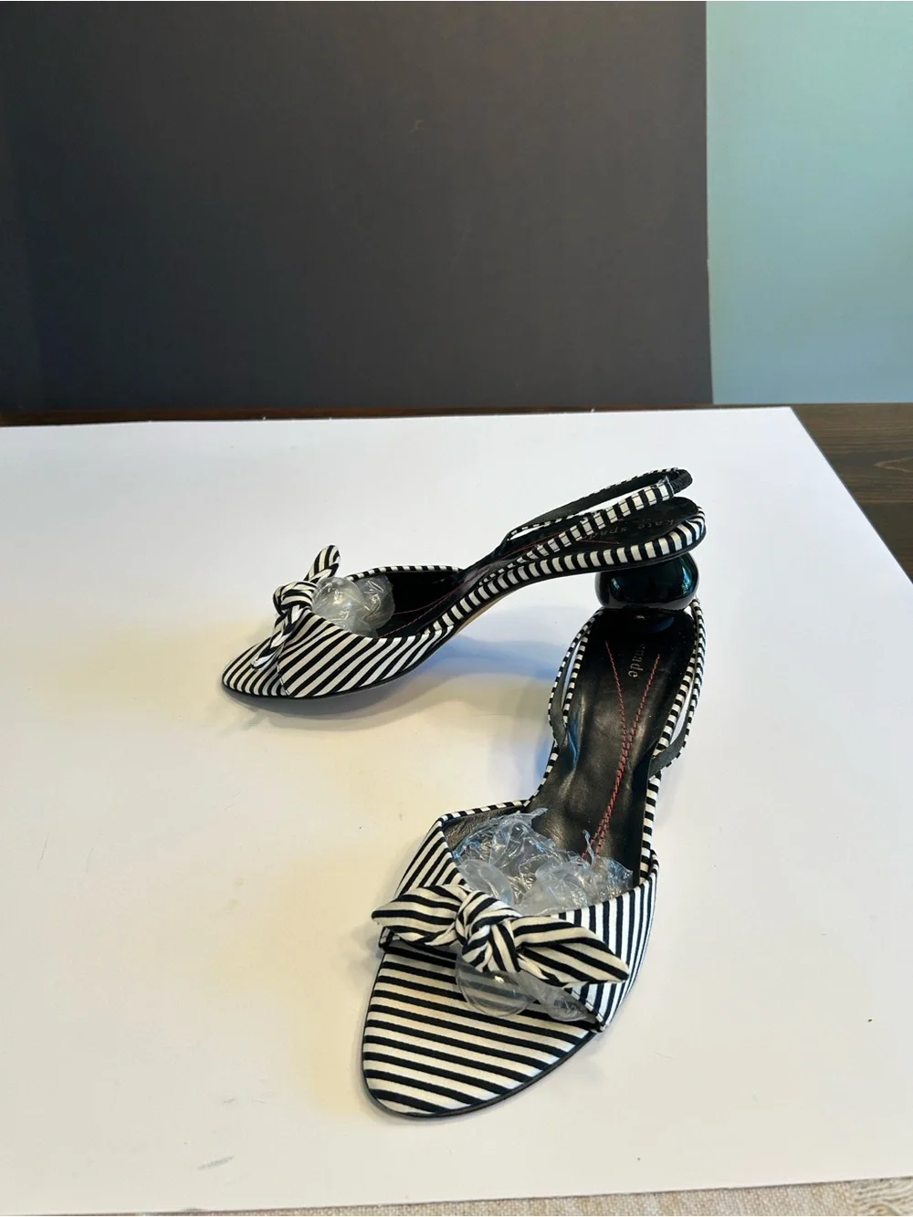 kate spade Black and White Striped Knot Slingback Heel